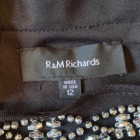 R & M Richards Black Evening Gown With Mesh Rhinestone Top Size 12 NWT - Picture 11 of 14